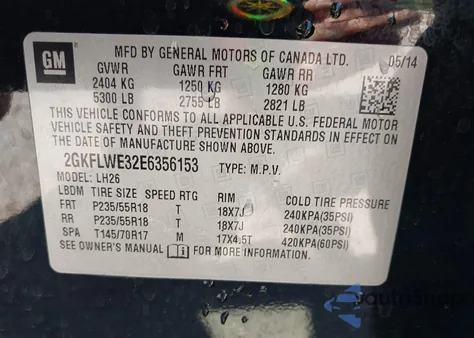 2014 GMC Terrain Sle-2 из США, поврежденный, VIN 2GKFLWE32E6356153